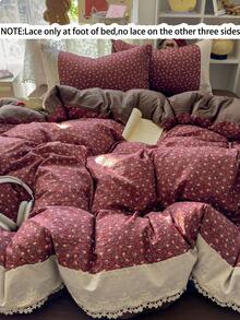 3-Piece Hollow Lace Duvet Cover Set, Soft And Comfortable Bedroom Bedding, Lace Design With Cute Floral Pattern, Breathable And Soft All-Season Bedding Set, Includes 1 Duvet Cover And 2 Pillowcases, No Fillers, Suitable For Dorm, Bedroom And Home Use, Multiple Size Options - Burgundy - View 6
