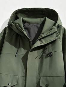 Plus Size Men's Outdoor Hooded Jacket, European And American Style, Suitable For Hiking, Trekking, Camping, Cycling, All Seasons, Autumn/Winter - Army Green - View 7