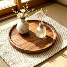 Wooden Vintage Round Wooden Tray, Home Dining Plate, Bedroom Jewelry Storage, Japanese Style Desktop Decorative Tray, Suitable For Living Room - Brown - View 4