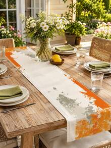 1PC Orange Gray Abstract Linen Table Runner, Modern Minimalist Brushstroke Print Table Runner, Farmhouse Rectangular Dining Table Centerpiece Decor For Kitchen Dining Room Coffee Table Wedding Party Holiday Home Decoration - Multicolor - View 8