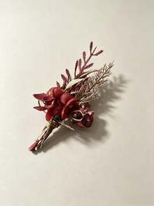 1pc/6pcs Premium Red Hydrangea Corsage With Gold Leaves, Suitable For Groom, Bride, Groomsman, Bridesmaid - Red - View 5