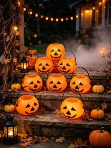 8pcs Halloween Pumpkin Lantern Candy Buckets, Suitable For Home, Store, Haunted House And Photo Props. They Add Halloween Charm To Any Scene, Can Be Used As Candy Bag Fillers Or DIY Decorations. Halloween Decor, Halloween Gifts - Multicolor - View 2