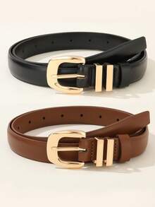 1/2pcs Women's Fashion Buckle Belt Daily Commute Jeans Matching Student PU Leather Belt - A - View 8