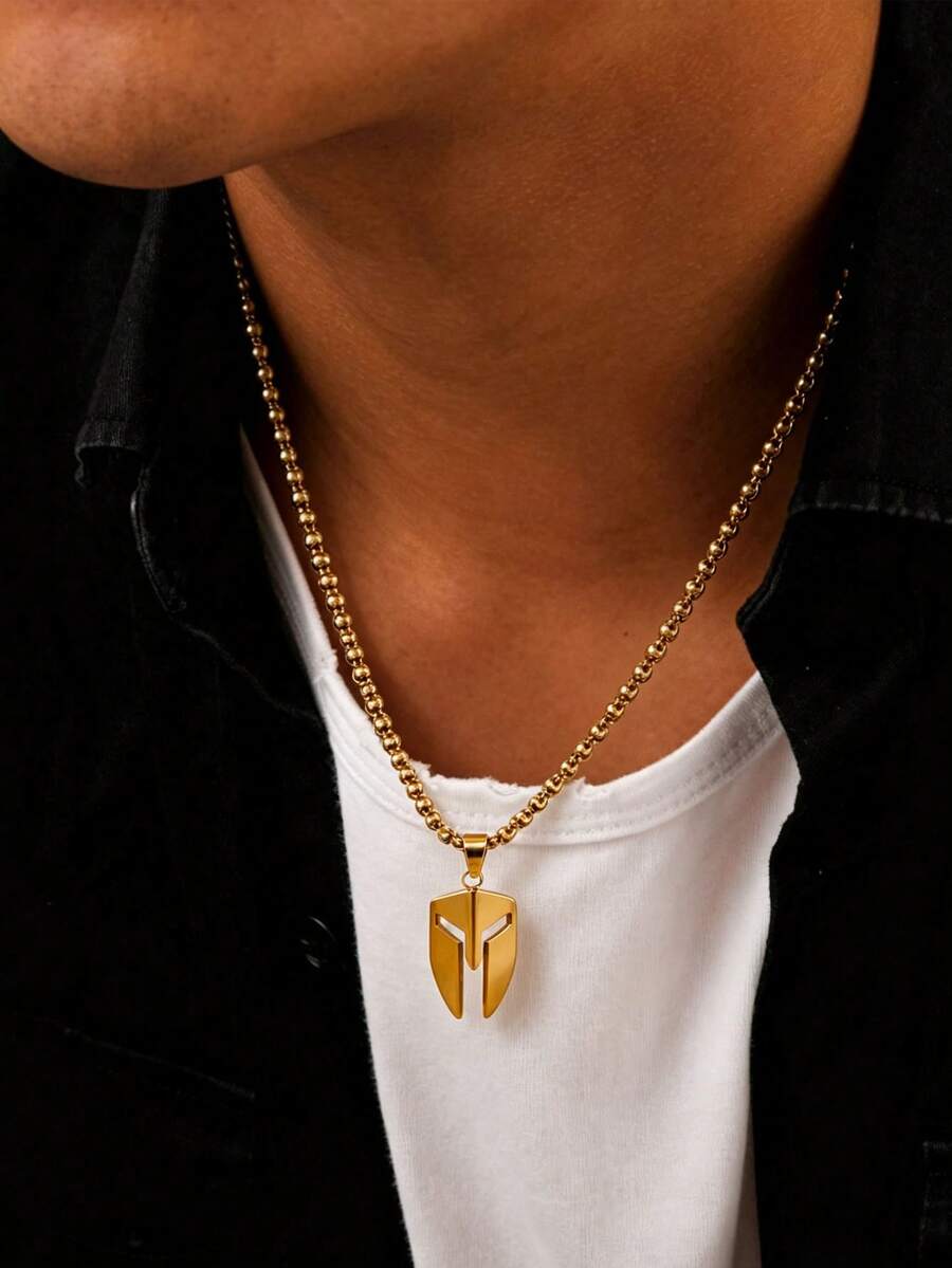 Men's Stainless Steel Spartan Warrior Helmet Pendant Necklace, Hip-Hop Mask Design, Long Chain, Suitable For Daily Wear, Qixi Festival Gift - Warrior Helmet Pendant - View 1
