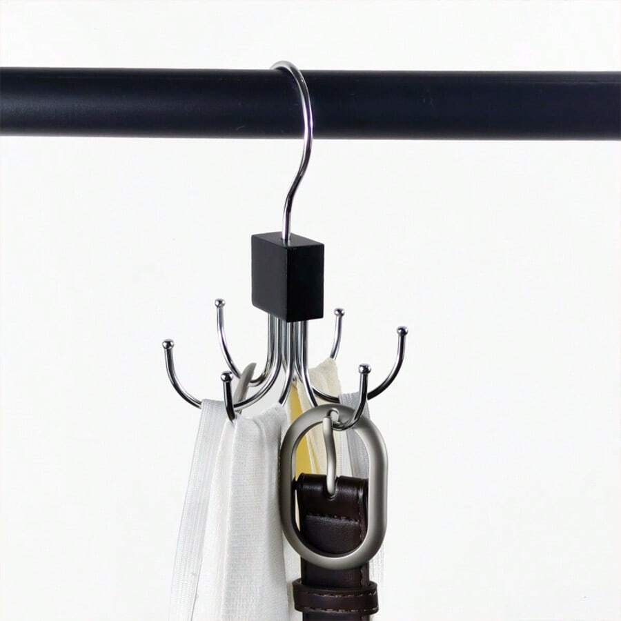 1/2pcs 6-Claw Metal Hooks, 360° Rotating Belt Rack With 6 Hooks, No-Drill Closet Belt Storage Rack, Multi-Function Wardrobe Storage Hooks, Suitable For Belts, Bags, Vests, Bras, Underwear, Scarves, Ties, Applicable For Dorms, Bathrooms, Home And Christmas Decor - Black - View 1