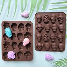 1pc Halloween Style Skull Silicone Mold, DIY Baking Chocolate Candy Ice Pudding Mold, Used For Scary Halloween Party Cake Decoration, Dessert Making Tool - Multicolor - View 7