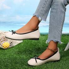 2026 Spring/Summer New Breathable Women's Round Toe Bow Flat Ballet Shoes Beach - Beige - View 4