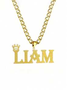 A Set New Customized Name Jewelry,18k Gold Stainless Steel Love Crown Pendant,Engravable Characters, Teen Bracelet Necklace Set,Back To School Fashion - Frosted Necklace - View 16