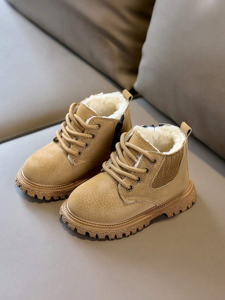 Kids' Thermal-Lined Boots, Winter Side Zipper Thick Sole Ankle Boots, Warm Boots For Boys And Girls - Yellow - View 1