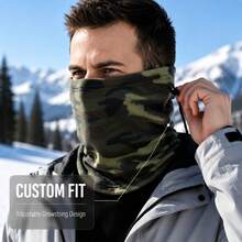 1pc Camouflage Warm Fur Collar Neck Warmer, With Adjustable Elastic Band Windproof Face Mask, Suitable For Skiing, Cycling And Outdoor Sports Winter Neck Protection - Army Green - View 4