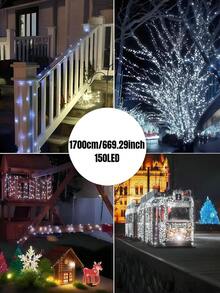 1件裝戶外太陽能燈串，300/200/150/100/50LED，防水仙女燈，8種照明模式，太陽能銅線燈串，DIY串燈，適用於花園、露台、庭院、婚禮、露營、派對、陽台、圍欄、萬聖節、樹木、聖誕派對裝飾 - 黑色 - 查看 43