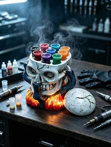 Halloween Skull Paint Palette Holder Gothic Skeleton Paint Storage Rack Eerie Paint Tray Storage Rack Suitable For Acrylic Watercolor Oil Paint Witch Style Art Supplies Desktop Decoration Painting Enthusiast Gift Day Of The Dead Decor - Multicolor - View 6