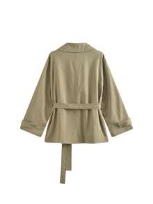 Autumn Casual Stand Collar Belted Trench Coat Jacket - Color - View 6