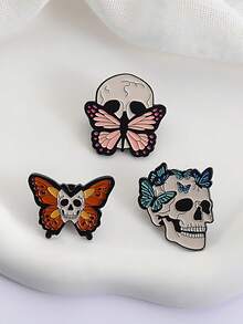 1pc Vintage Dark Skull Butterfly Metal Alloy Halloween Brooch, Women's Daily Backpack Accessory - Multicolor - View 6