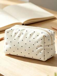 Campus Style Polka Dot Pencil Case/Stationery Storage Bag - Multi-Functional Large Capacity Design, Can Be Used To Store Office Supplies, Creative Multi-Purpose Pencil Box Or Portable Travel Makeup Bag, Suitable For Students And Adults Daily Use. Stripe Direction And Polka Dot Density Random - Multicolor - View 9
