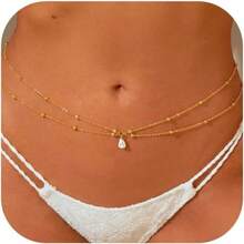 1 buah Rantai Tubuh Wanita Seksi Berlapis Bentuk Salib, Rantai Pinggang Manik-manik Sederhana, Aksesori Fashion, Barang Wajib untuk Pesta Pantai Musim Panas - Yellow Gold - View 4