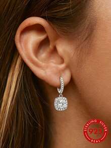 1 Pair 925 Sterling Silver 0.5*2 CT White Round Moissanite Elegant Women's Earrings, Couple Style Fashion Unique Creative Fresh Sweet Elegant Mature Casual Classic, Suitable For Graduation, Party, Vacation, Christmas, Mid-Autumn Festival - White - View 1