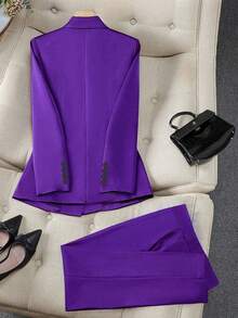 Women's Spring & Autumn Double-Breasted Long Sleeve Suit Set Casual Fall - Purple - View 2