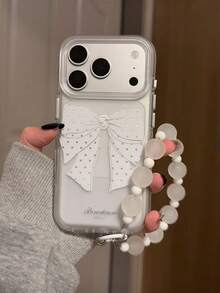 Premium Transparent White Background Double Bow Phone Case Compatible With Iphone 17 Pro Max, Apple 16 Pro Max, 15 Pro, New 16, Women's Style, INS High-End Anti-Drop Soft Edge - White - View 4