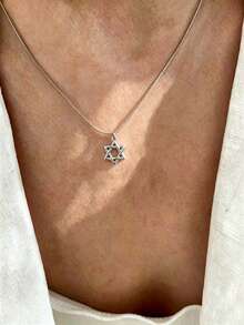 1pc Stainless Steel Waterproof Non-Fading Gold/Silver Hexagram Star Of David Necklace, Collarbone Chain, Suitable For Women's Daily Wear, Christmas Gift - Star Of David Necklace - View 2