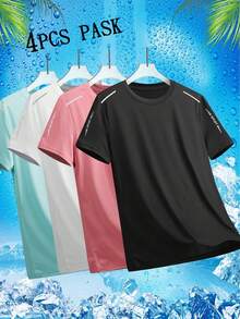 4Pcs Women's Round Neck Quick-Dry Short Sleeve T-Shirt, Inner Layer Or Outer Wear Summer - Multicolor - View 3