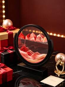 Dynamic 3D Quicksand Art Decorative Round Glass Mountain Landscape Desktop Ornament, Each Gentle Rotation Of The Frame Reveals A New 3D Sand Pattern, Rotating Stand Supports Free Angle Adjustment, Flip Timer Sand Painting, Suitable For Home Decor, Art Collection, Housewarming Gift, Office Desk Decoration, Birthday And All Holiday Creative Gifts - Black - View 7