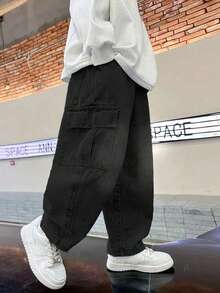 Tween Boy Straight Leg Fashion Casual Denim Jeans - Black - View 5