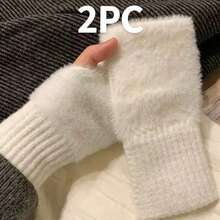 2 Pairs Women's Winter Half-Finger Gloves, Warm Knitted Fingerless Gloves - Multicolor - View 5