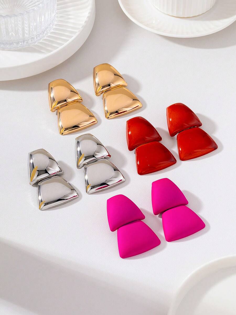 1 Pair Fashionable Retro Geometric Glossy Enamel Women's Earrings - Geometric Painted Earrings - View 1