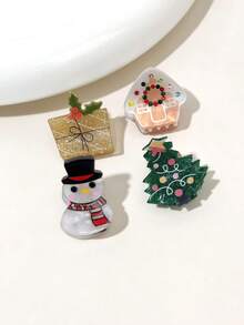4pcs/Set Women's Christmas Series Hair Clips, Cute Snowman, Gingerbread Man, Christmas Tree Decorative Hair Clips, Party Hair Accessories - Multicolor - View 4