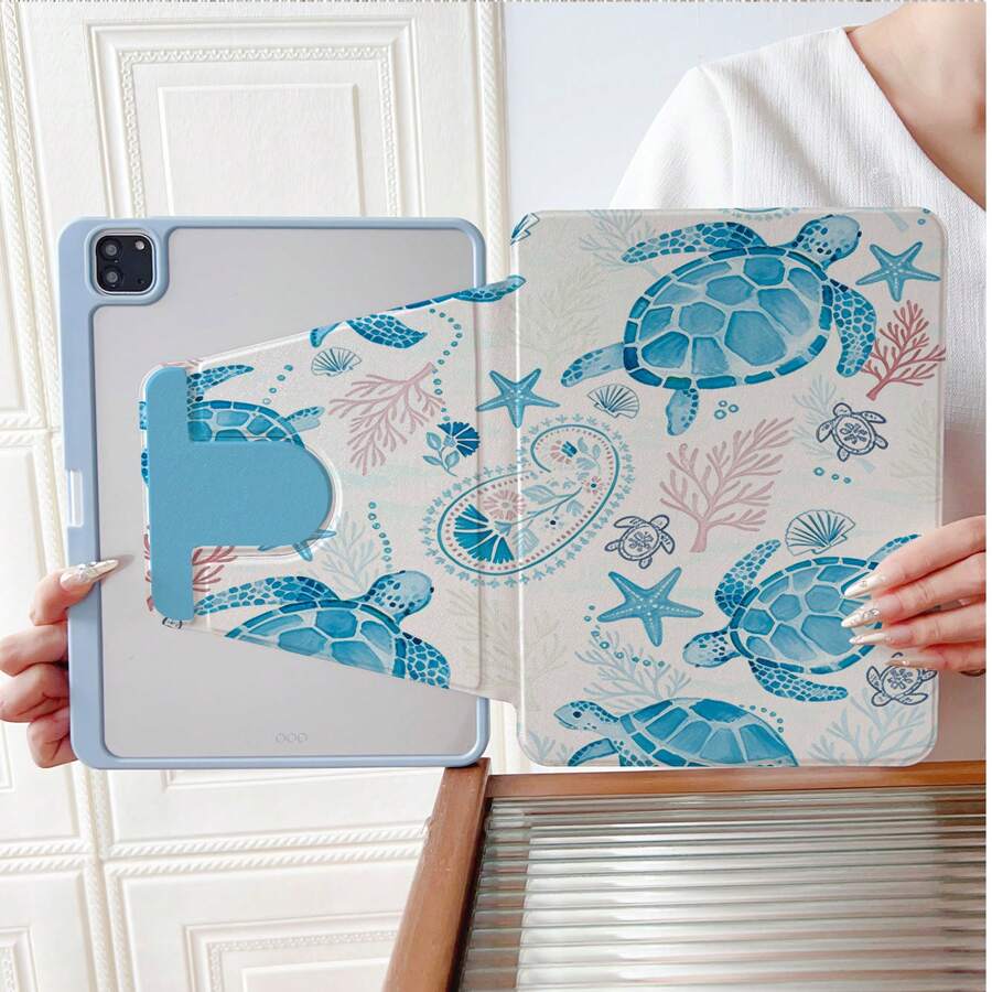 1 Peça Capa Protetora para Tablet com Estampa de Tartaruga, Coral e Estrela-do-Mar em Aquarela, Giratória 360°, Compatível com iPad 11, Galaxy Tab A8/A9 Plus/S6 Lite/S7/S9FE PLUS, Perfeita para Trabalho, Viagem e Uso Doméstico, Compatível com Oppo Pad, Matepad, Pad, Honor Pad, Xiaoxin Pad