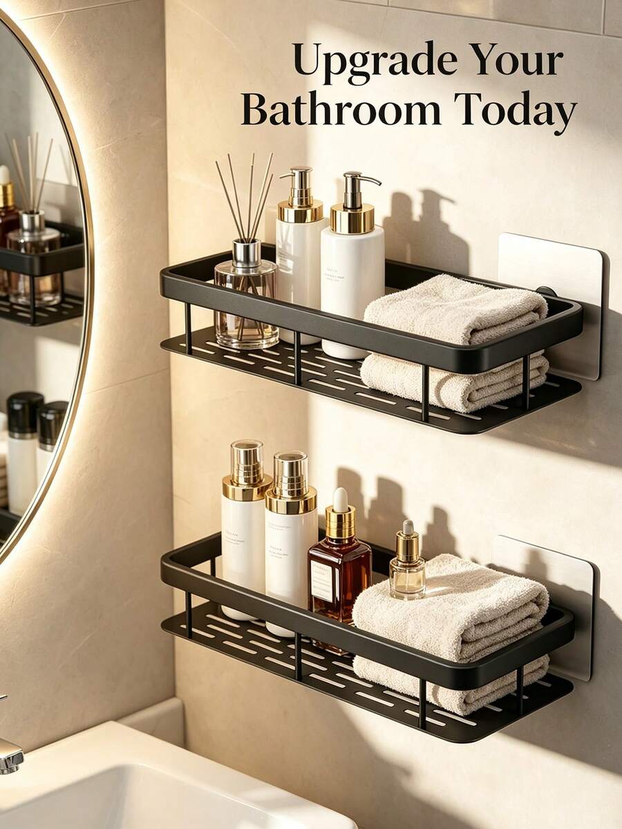 Space-Saving Bathroom Shelf With No-Drilling Adhesive To Hold Toiletries Sleek Shower Corner Shelf For Renters Heavy-Duty Waterproof Rack Perfect For Organizing Shampoo In Bathrooms Room Decor Bathroom Decor Bathroom Accessories Shelves