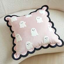 LCUHPCL 1pc Halloween Wavy Ruffle Pink Cute Little Ghost 3D Embroidered Pillow Case, Suitable For Bedroom, Living Room, Sofa, Daily Use, Party And Various Environments - Multicolor - View 8