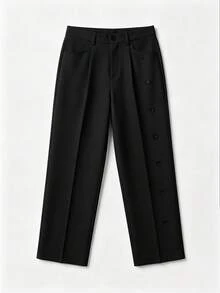 Men's Solid Color Casual Versatile Daily Travel Suit Pants - Black - View 2