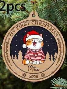 Customized Cat & Dog Round Christmas Hanging Ornament, Personalized Pet Tree Hanging Decoration, Holiday Home Accent, Customized Name Christmas Pendant, Customizable First Christmas Gift, Pet Lover Gift, Seasonal Party Decoration, Christmas Tree Decoration, Home - Multicolor - View 16