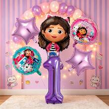 Universal مجموعة بالونات عيد ميلاد GabbyDollhouse، بالونات رقائق معدنية لشخصية Gabby مع بالون رقائق معدنية رقمي بنفسجي 1-9 لديكور حفلات الفتيات والأطفال - غطاء أرجواني - مشاهدة 1