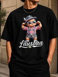 ChristmasMen'S-Shirts-Shirt With Lausbua In Lederhosen Alpine Hat Edelweiss Accent And Cute Bavarian Rascal VibeHot Item - Black - View 2