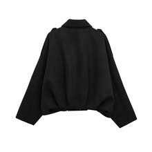 Urban Daily Wear Solid Color Front Zipper Pocket Jacket, Casual Long Sleeve Flight Jacket, Suitable For Spring And Autumn - Black - View 5