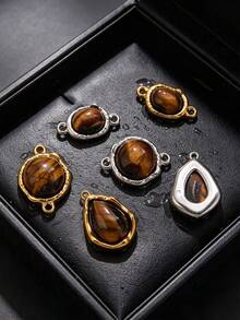 1/3Pcs 304 Stainless Steel Tiger Eye Connector Charms, Charms For Jewelry Making, Mehndi Style Stone Links, Waterproof Non‑Tarnish Necklace Bracelet - Tiger's Eye Connection - View 2