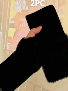 2 Pairs Women's Winter Half-Finger Gloves, Warm Knitted Fingerless Gloves - Multicolor - View 7