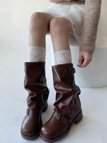 STAR RIVER Lace Trim White Stirrup Leg Warmers, Ballet Style Open Toe Leg Covers, Suitable For Daily Casual, Dating, Back To School - Multicolor - View 5