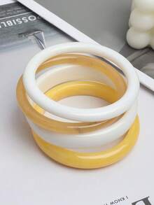 4pcs Round Resin Bracelet Set, Fashionable Retro Style, Suitable For Women's Daily Commute, Party And Banquet Matching - Multicolor - View 2