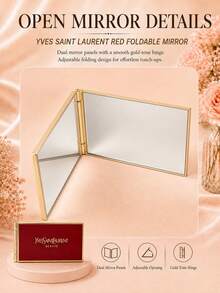 Cermin rias lipat YSL warna merah, 8,5*4,5cm, dijual satuan. Cermin dua sisi yang ringkas ini sangat cocok untuk bepergian dan merapikan riasan sehari-hari. - Merah - View 8