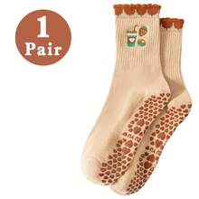 1/2/3/6 Pares de Meias de Cano Médio Antiderrapantes para Pilates e Yoga Femininas, com Bordado de Abóbora Cartoon, Punho Franzido e Aderência de Silicone, Meias Esportivas para Dança, Corrida e Balé, Presente Ideal para o Halloween - Multicolorido - Visão 9