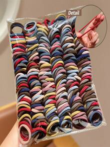 100pcs Colorful Elastic Hair Bands, Cute Girls Durable Hair Ties Hair Accessories - Multicolor - View 4