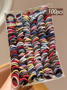 100pcs Colorful Elastic Hair Bands, Cute Girls Durable Hair Ties Hair Accessories - Multicolor - View 6