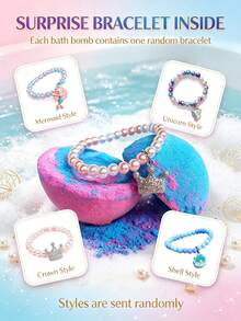 Surprise Bath Bombs With Random Bracelet, Individually Wrapped Aromatherapy Bubble Bath Salt Balls, For Daily Home Bath & Travel Use - Blueberry - View 2