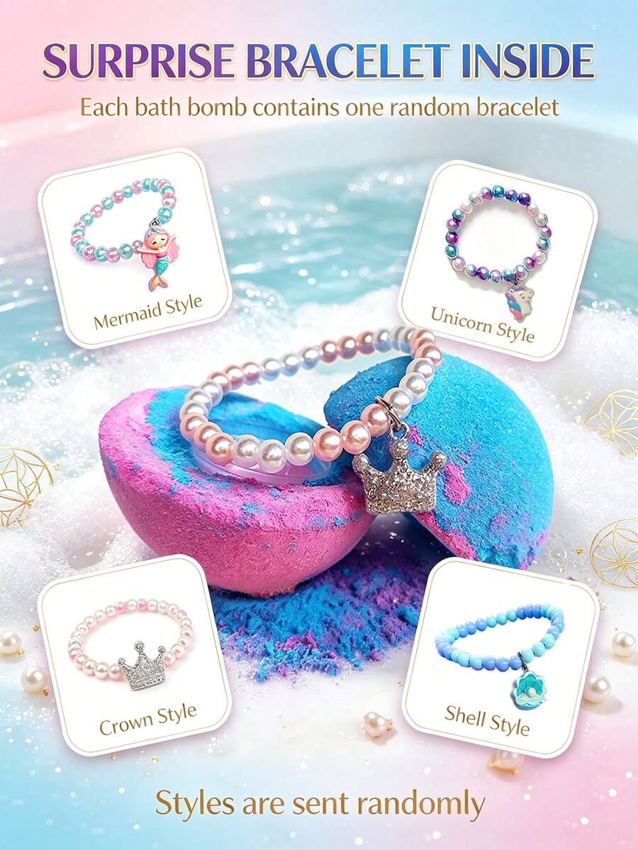 Surprise Bath Bombs With Random Bracelet, Individually Wrapped Aromatherapy Bubble Bath Salt Balls, For Daily Home Bath & Travel Use