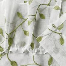 1pc Pastoral Style Green Leaf Print Double Layer Sheer Curtain, Semi-Transparent Pleated Coffee Curtain, Rod Pocket Kitchen Window Short Curtain, Bathroom Dust-Proof Privacy Small Curtain - Green - View 10