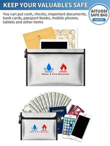 Fireproof Document Bag, Includes 1 Set Of Fire-Resistant Money Pouch, Medium Size, Made Of Non-Irritating Silicone Coating, For Safe Storage Of Cash, Important Documents, Jewelry And Passports - A - View 2